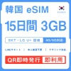 [韓国eSIM｜メール納品]韓国SIM｜お得！！ 3GB高速データ通信｜SKT・LG U⁺対応の4G・5G回線｜即日発行、QRコードで簡単設定｜テザリング対応｜旅行・出張・留学に最適LINE365日24時間サポート｜非物理SIM｜有効期限はご購入日より180日以内 15日