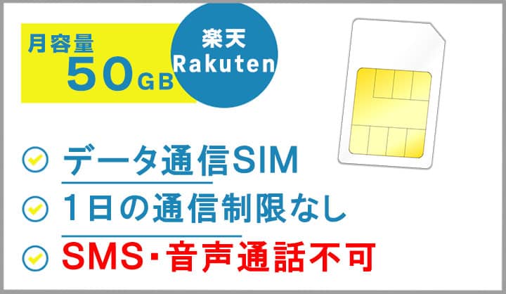 SIMカード 楽天 Rakuten モバイル 月容量50GB